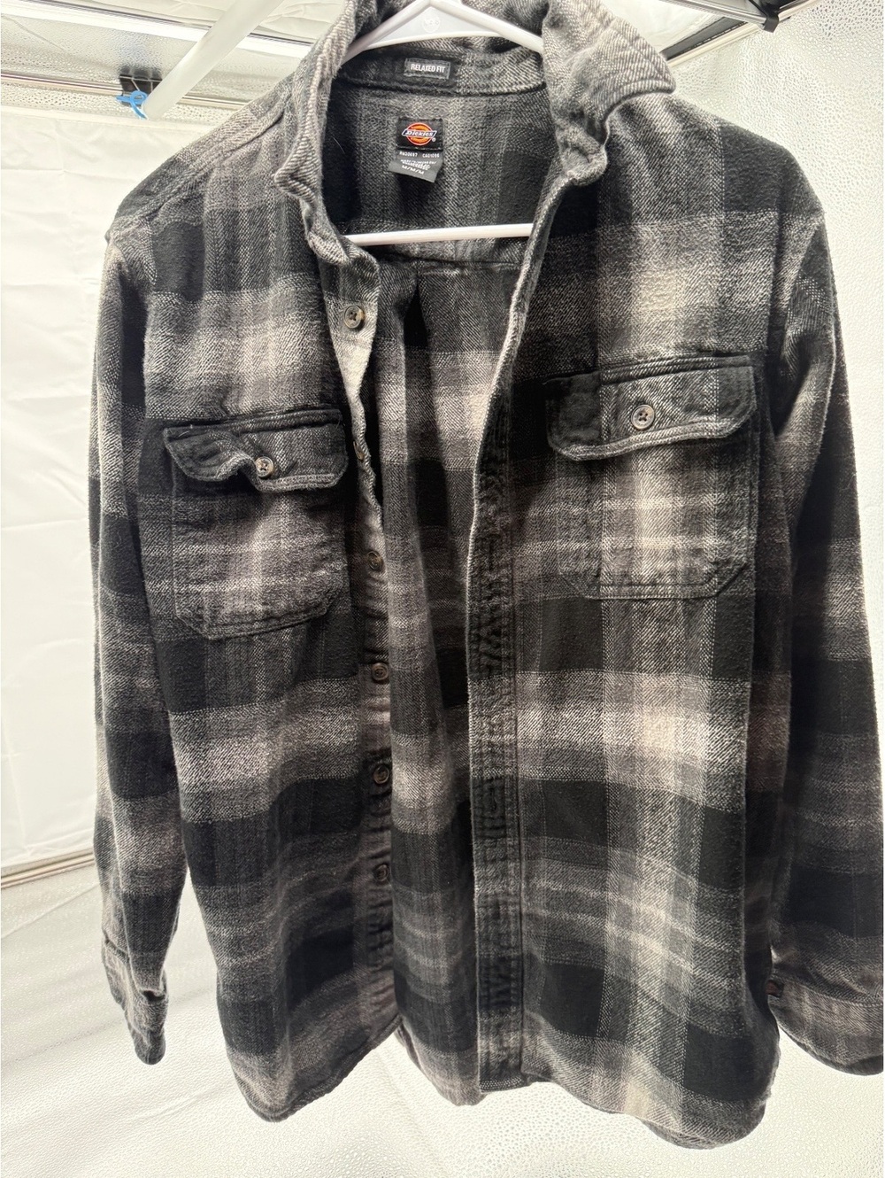 Dickies Men's Black and Gray Plaid Flannel Shirt Jacket Medium